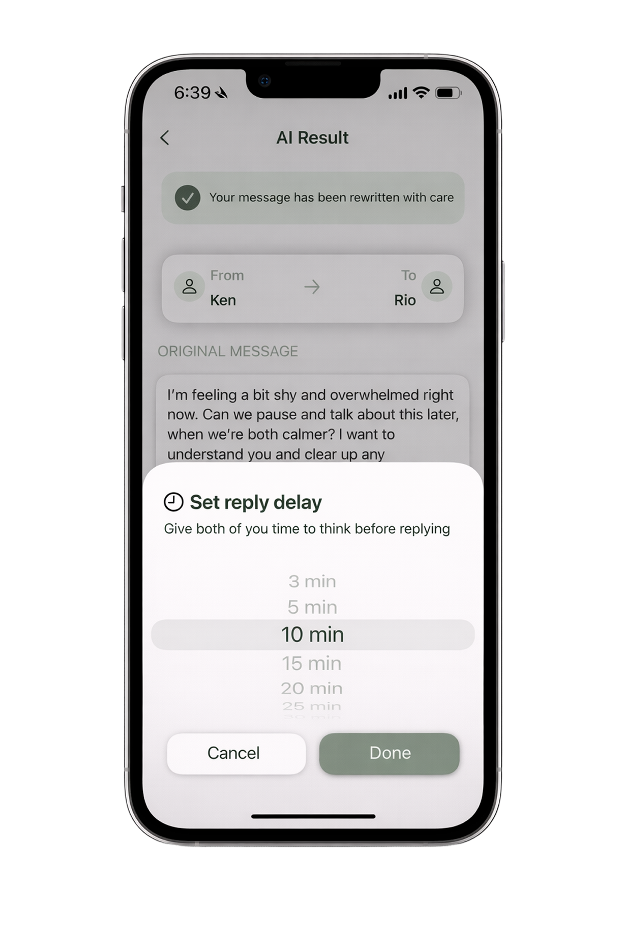 Delayed reply setting screen